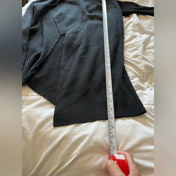 Eileen Fisher, silk asymmetrical, black, long  sleeve cardigan, size medium. - Picture 13 of 14